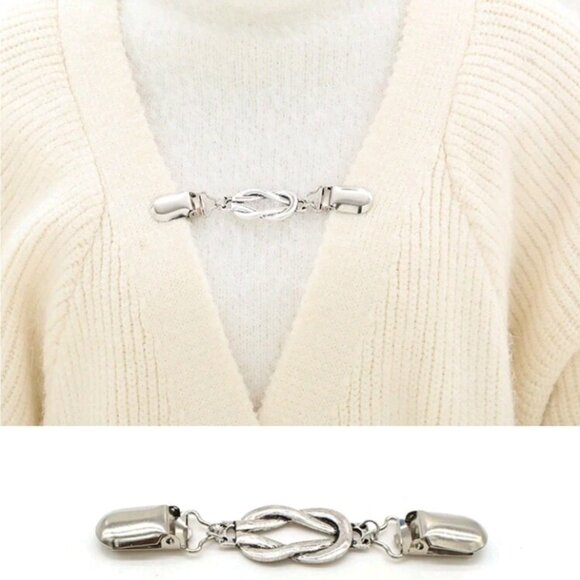 2Pcs/Set Women's Alloy Clothes Clips With Chain - Picture 3 of 9